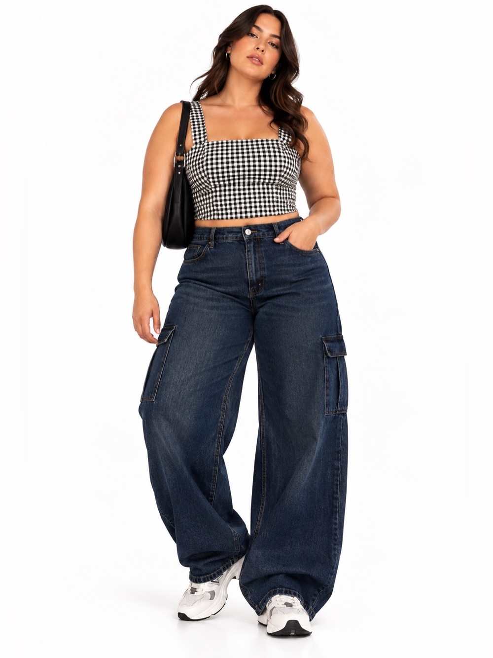 Forever 21 Plus Black Gingham Bustier Crop Top Back Zip – Size 1X EUC